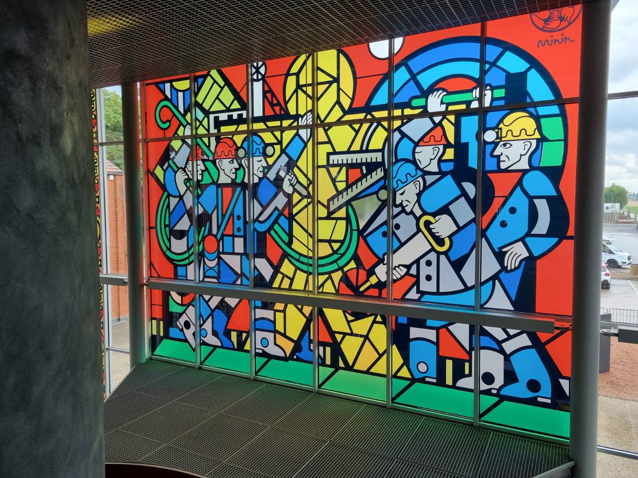 Miners composition on the glazed wall of the museum, Lewarde